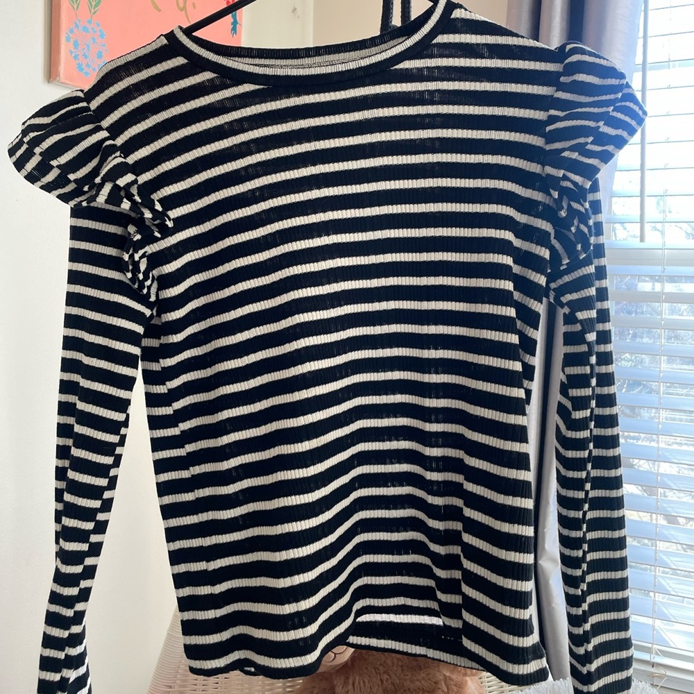 Zara ruffle shoulder striped tee